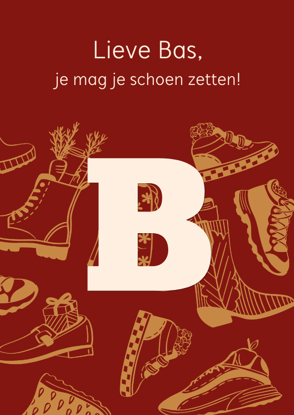 Sinterklaaskaarten - Sinterklaaskaart schoen rood - aanpasbare letter