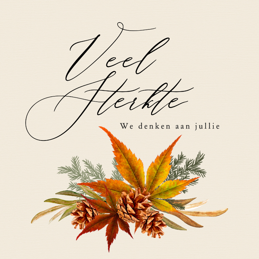 Sterkte kaarten - Stijlvolle sterktekaart herfstbladeren dennenappel 