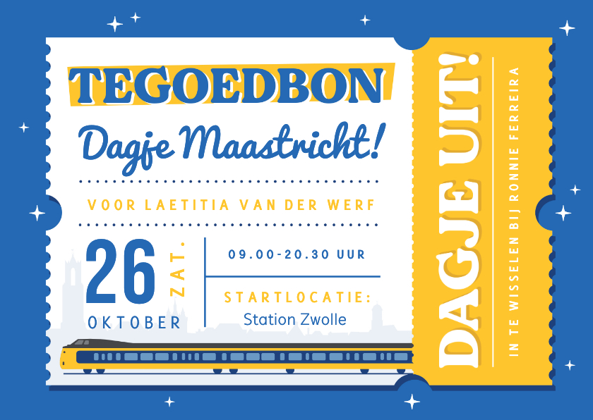 Tegoedbon maken - Vrolijke tegoedbon voor een dagje uit met de trein