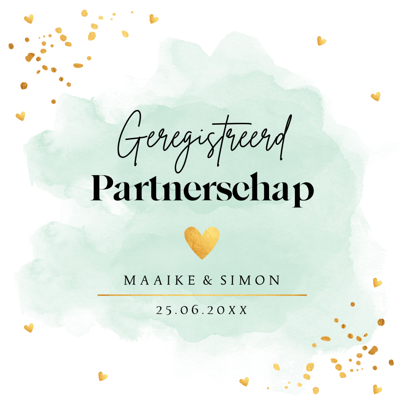 Trouwkaarten - Geregistreerd partnerschap watercolour mintgroen uitnodiging