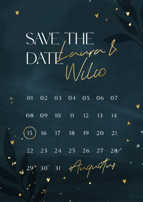 Rimpelingen Certificaat Wizard Hippe donkerblauwe save the date kalender met | Kaartje2go