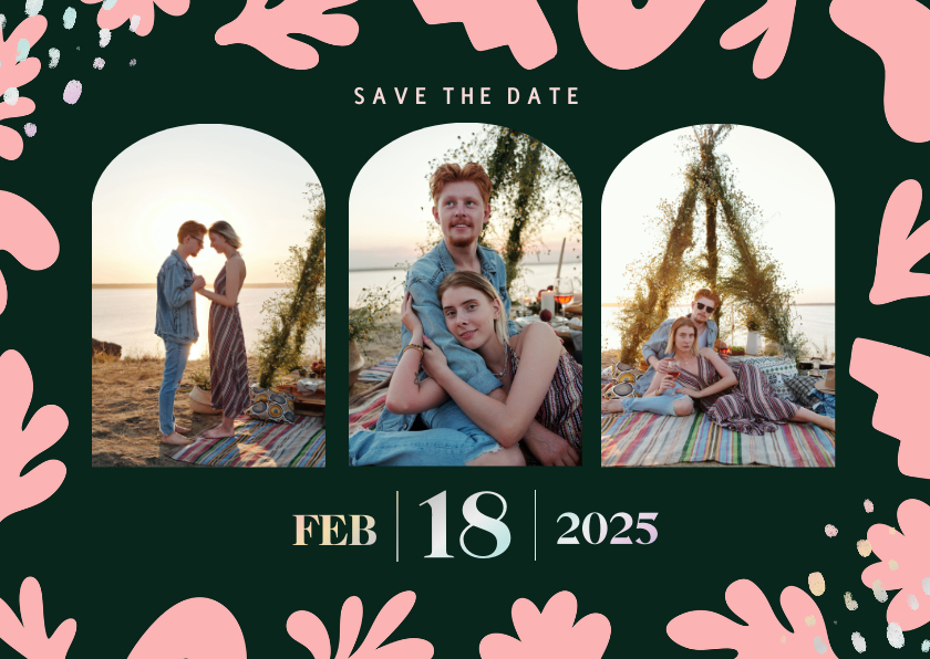 Trouwkaarten - Moderne save the date kaart holografisch met vormen groen