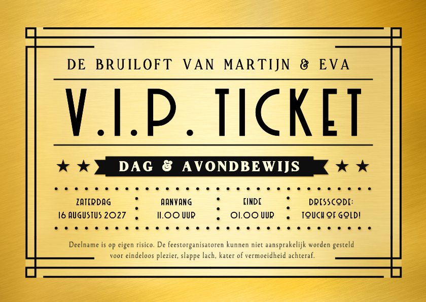 Trouwkaarten - Originele en grappige V.I.P. ticket uitnodiging bruiloft