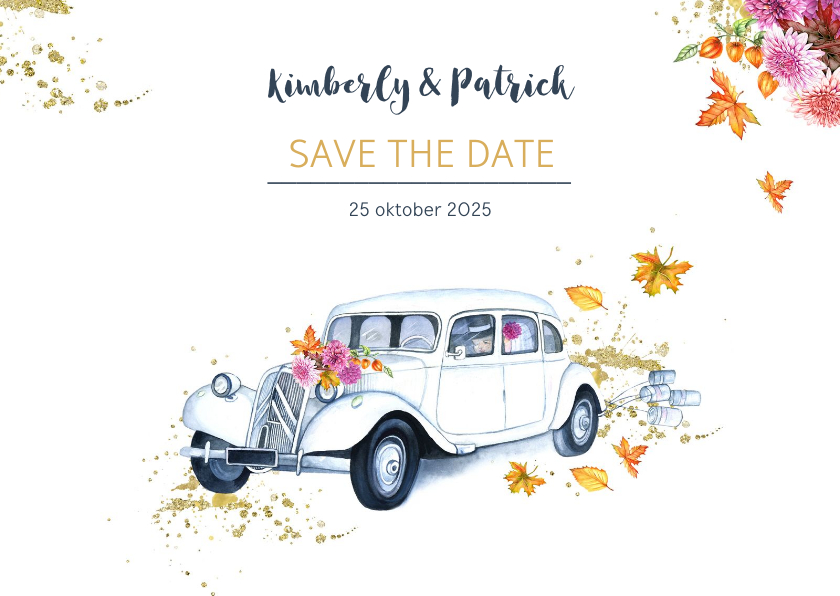 Trouwkaarten - Save the date oldtimer herfst