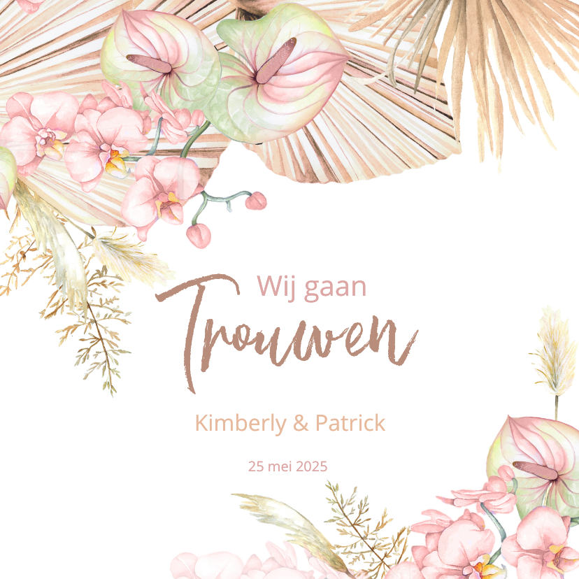 Trouwkaarten - Trouwen droogbloemen orchidee