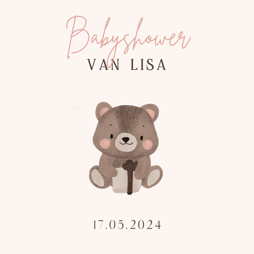 Uitnodigingen - Babyshower uitnodiging met teddybeer