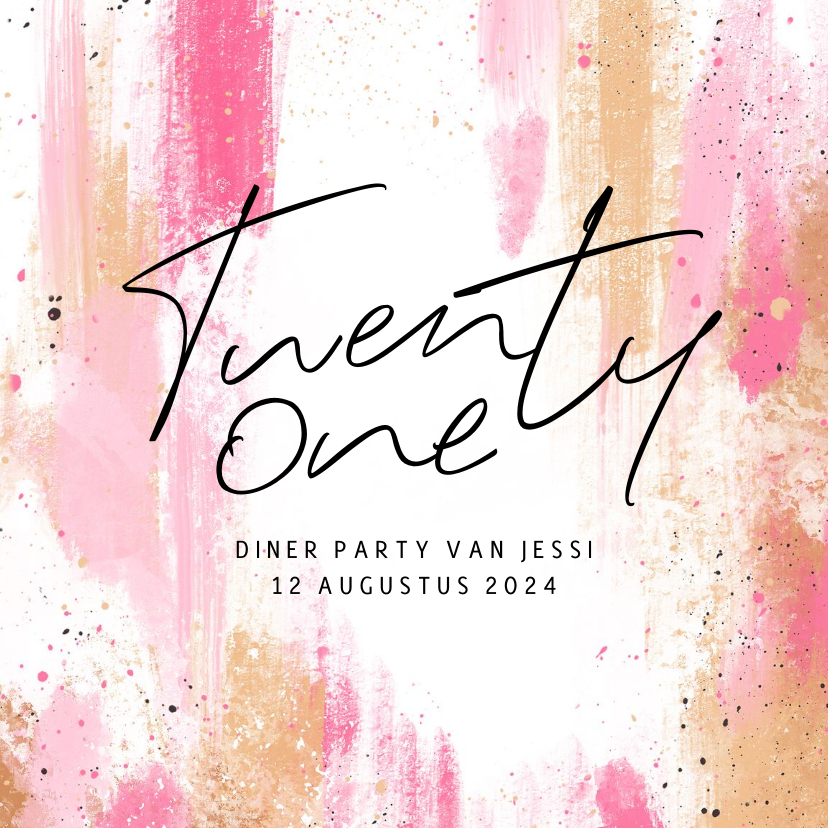 Uitnodigingen - Uitnodiging 21 diner party kunst waterverf roze 