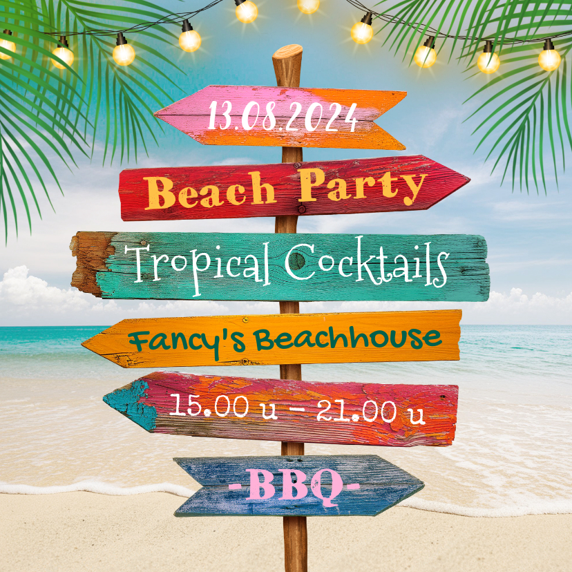 Uitnodigingen - Uitnodiging beach party strandfeest caribische wegwijzers 