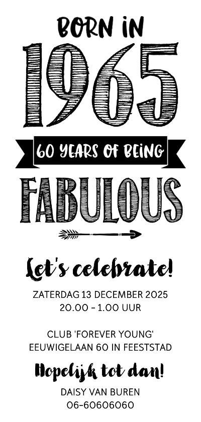 Uitnodigingen - Uitnodiging born in 1965 - 60 years of being fabulous