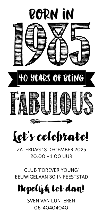 Uitnodigingen - Uitnodiging born in 1985 - 40 years of being fabulous