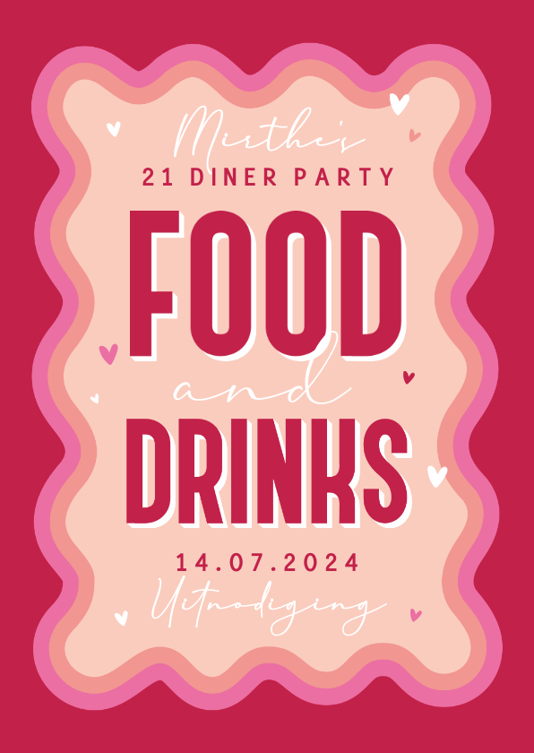 Uitnodigingen - Uitnodiging etentje food drinks borrel 21 diner feestje