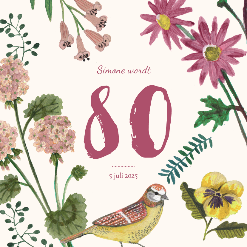 Uitnodigingen - Uitnodiging Feestje 80 Bloemen Botanisch