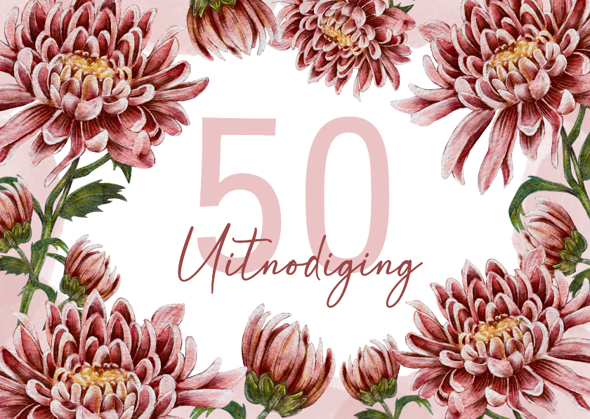 Uitnodigingen - Uitnodiging feestje verjaardag 50 jaar met bloemen