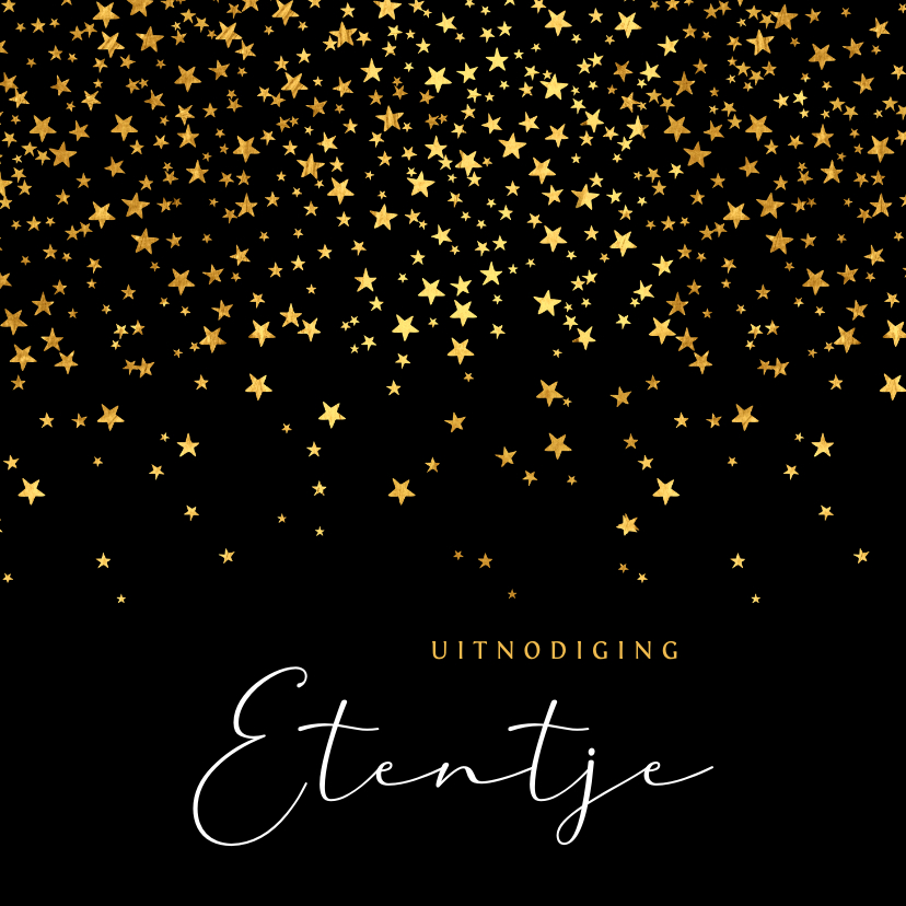 Uitnodigingen - Uitnodiging kerstdiner sterren goud confetti