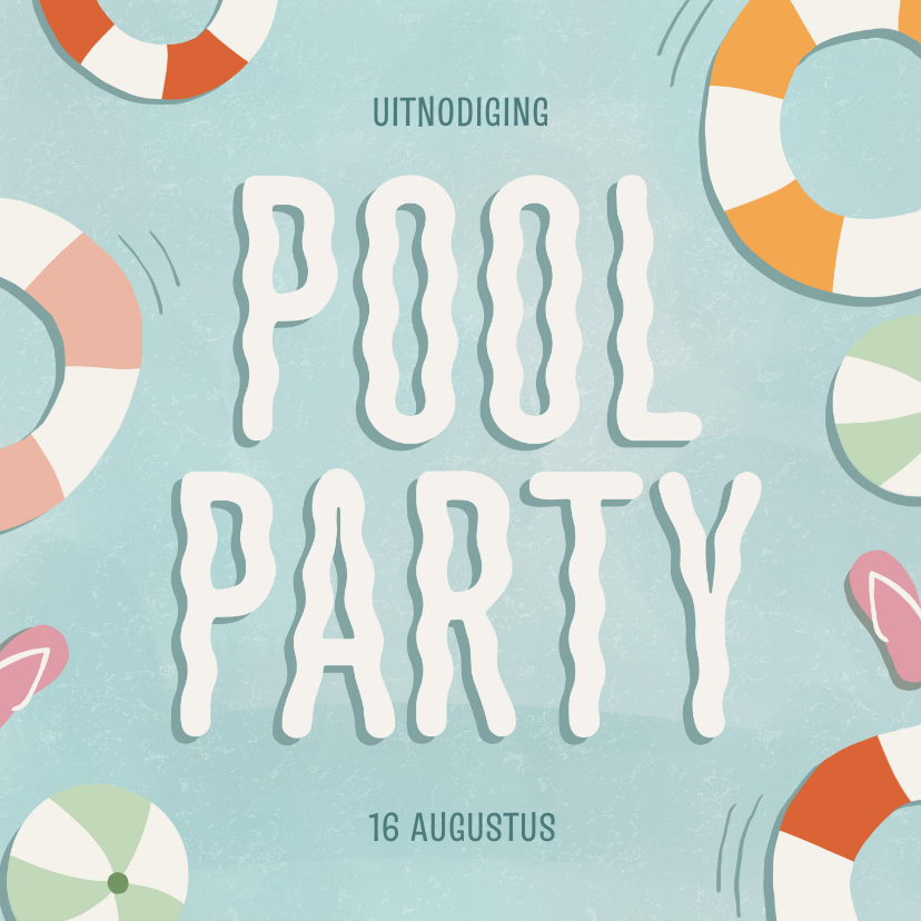 Uitnodigingen - Uitnodiging poolparty met water zwembanden slippers 