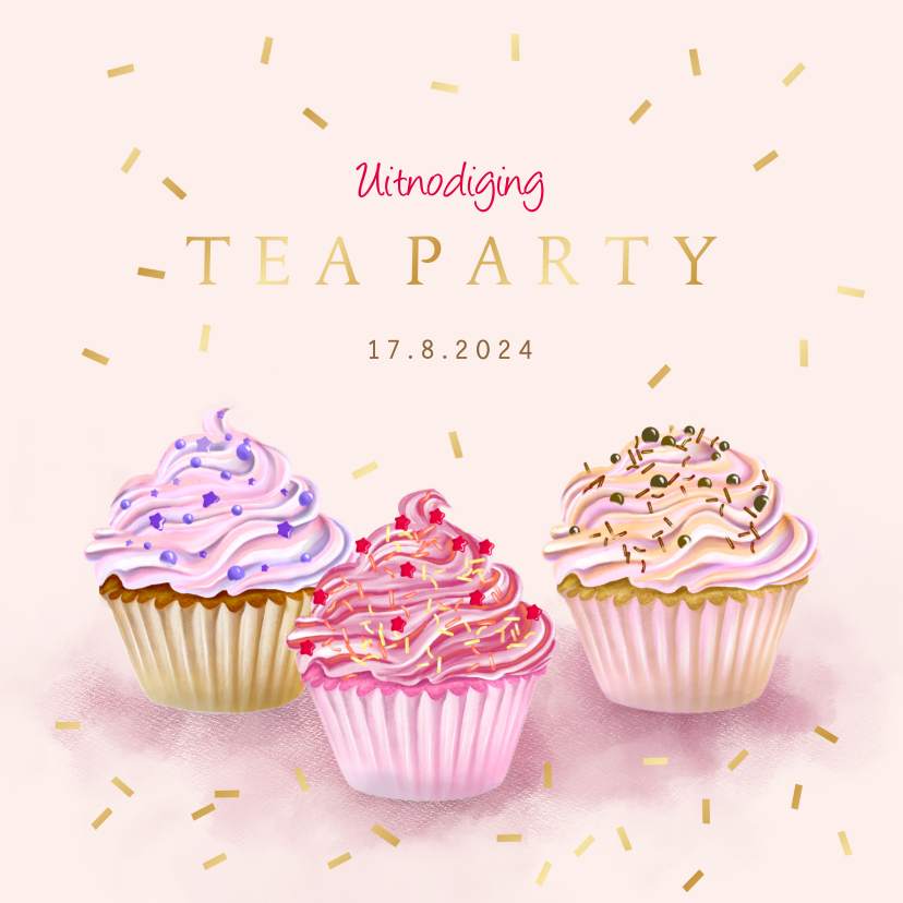 Uitnodigingen - Uitnodiging tea party met cupcakes