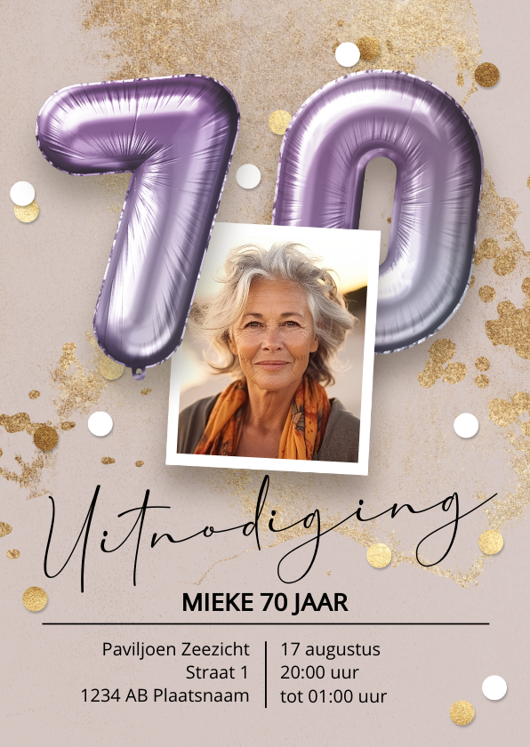 Uitnodigingen - Uitnodiging verjaardag 70 jaar vrouw ballonnen