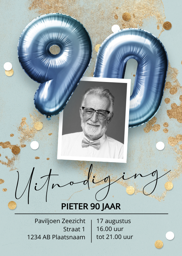 Uitnodigingen - Uitnodiging verjaardag 90 jaar ballonnen