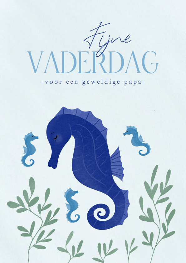 Vaderdag kaarten - Schattige vaderdagkaart met zeepaardje met kleintjes