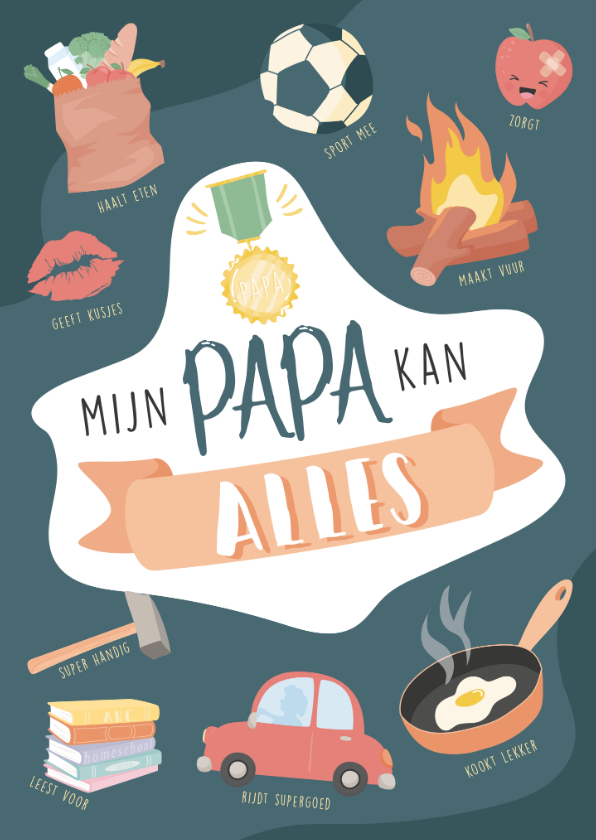 Vaderdag kaarten - Vaderdagkaart met illustraties van wat de beste papa kan