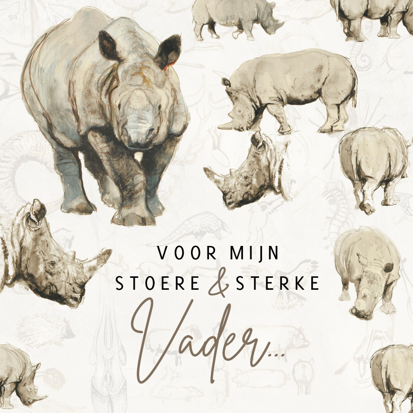 Vaderdag kaarten - Vaderdagkaart neushoorn voor een stoere en sterke vader