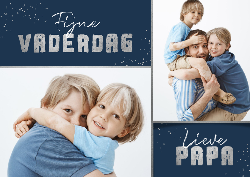 Vaderdag kaarten - Vaderdagkaart stoer zilver foto's fijne Vaderdag lieve papa