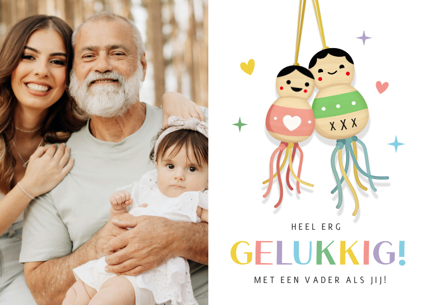 Vaderdag kaarten - Vrolijke vaderdagkaart met gelukspoppetjes en eigen foto