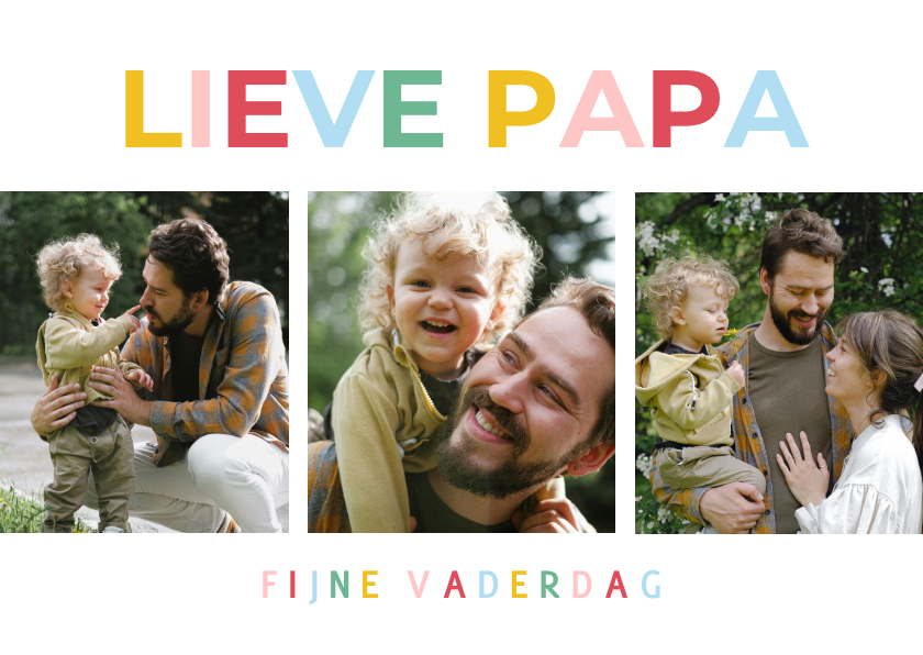 Vaderdag kaarten - Vrolijke vaderdagkaart met regenboogtypografie en foto's