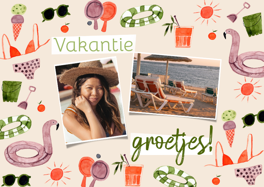 Vakantiekaarten - Strand vakantiekaart zomerse illustraties en foto's