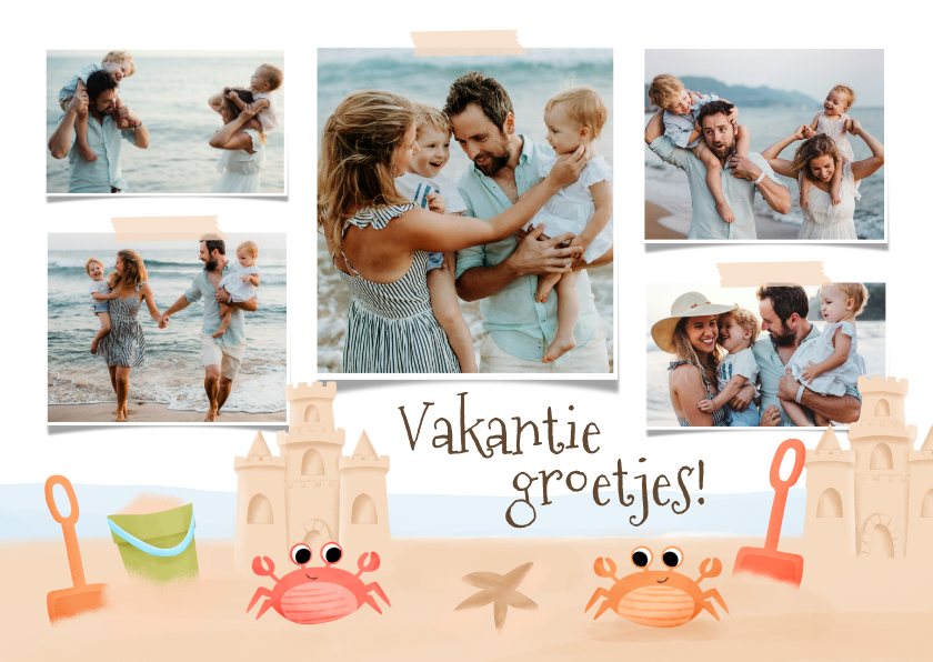 Vakantiekaarten - Vakantiegroetjes vanaf het strand fotocollage zandkasteel