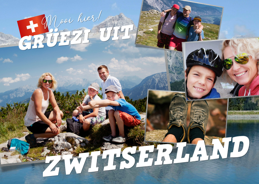 Vakantiekaarten - Vakantiekaart 'Grüezi uit Zwitserland' ansichtkaart 4 foto's