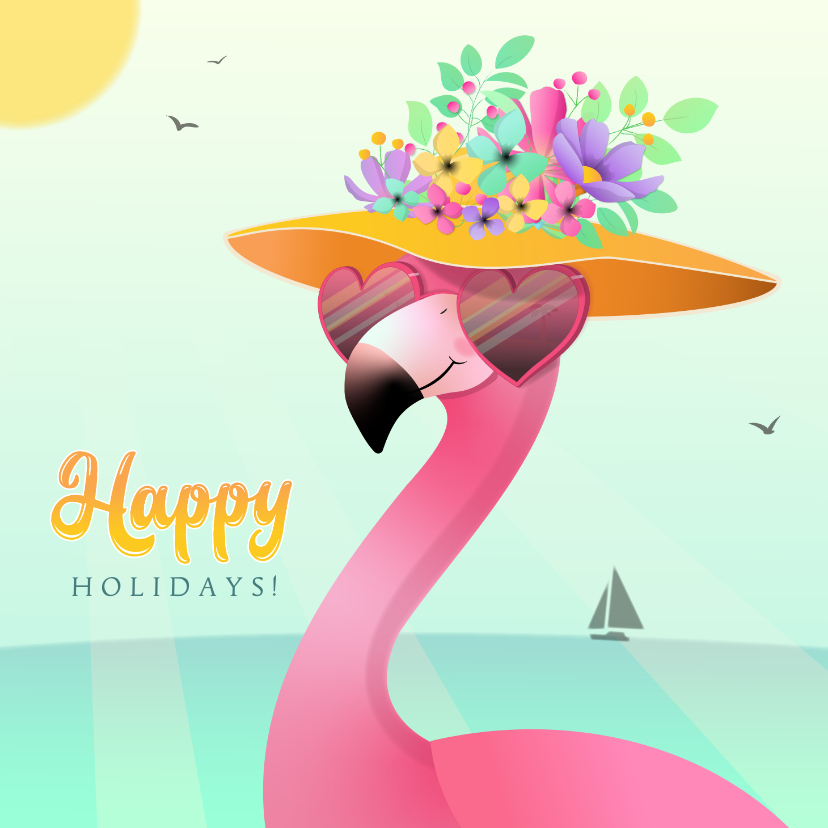 Vakantiekaarten - Vakantiekaart happy holidays humor tropisch roze flamingo
