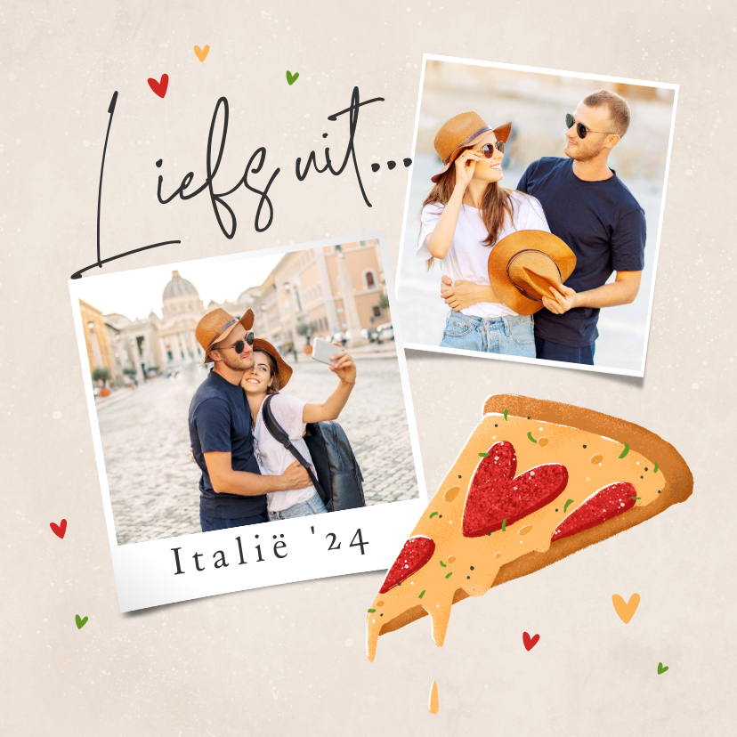 Vakantiekaarten - Vakantiekaart pizzapunt pizza foto hartjes Italië 