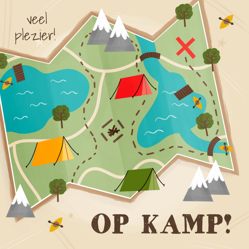 Vakantiekaarten - Vrolijk vakantiekaartje veel plezier op kamp landkaart