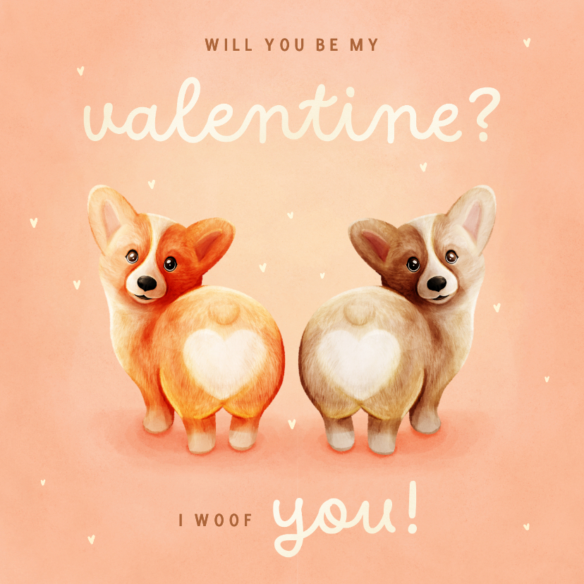 Valentijnskaarten - Grappig valentijnskaartje twee corgi's met hartjes