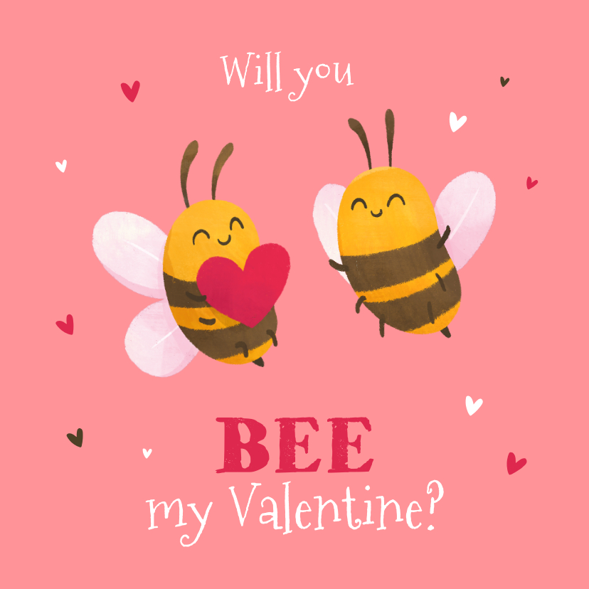 Valentijnskaarten - Grappige valentijnskaart met twee bijtjes en hartjes
