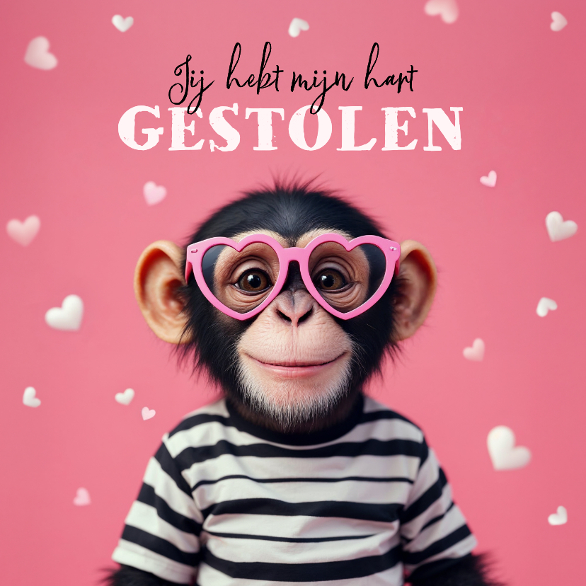 Valentijnskaarten - Grappige valentijnskaart schattig aapjes hart gestolen