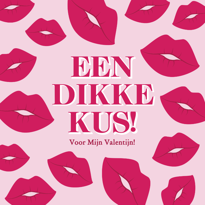 Valentijnskaarten - Hippe roze valentijnskaartje een dikke kus