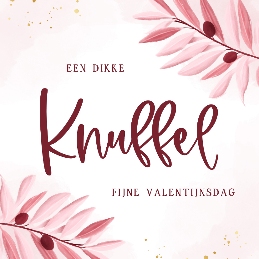 Valentijnskaarten - Lief Valentijnskaartje knuffel met roze olijftakjes