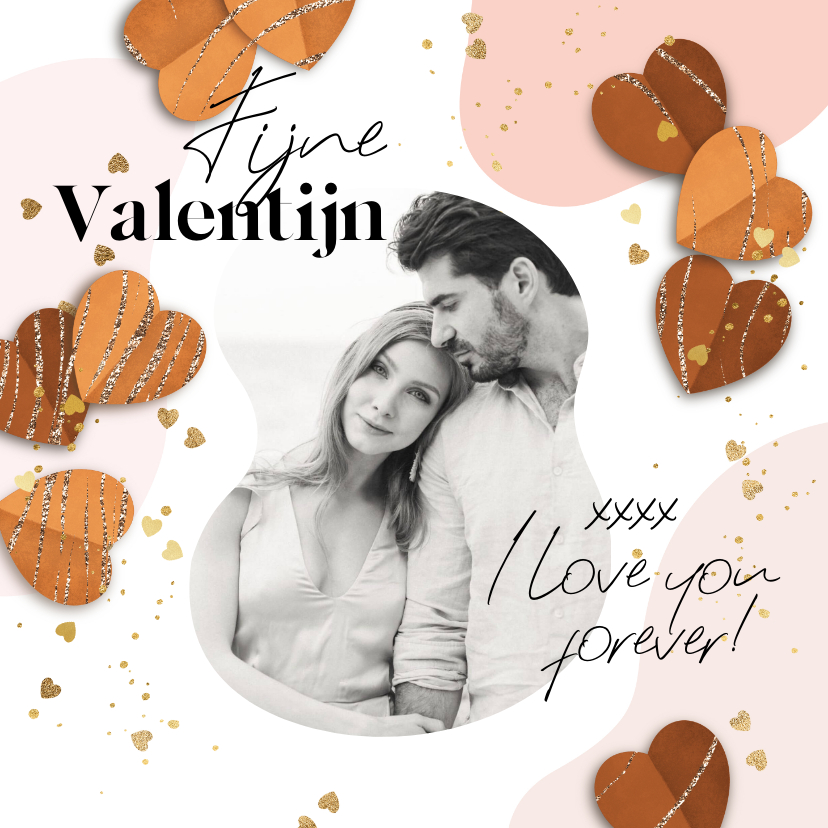 Valentijnskaarten - Liefdevolle valentijnskaart organische vormen goud hartjes