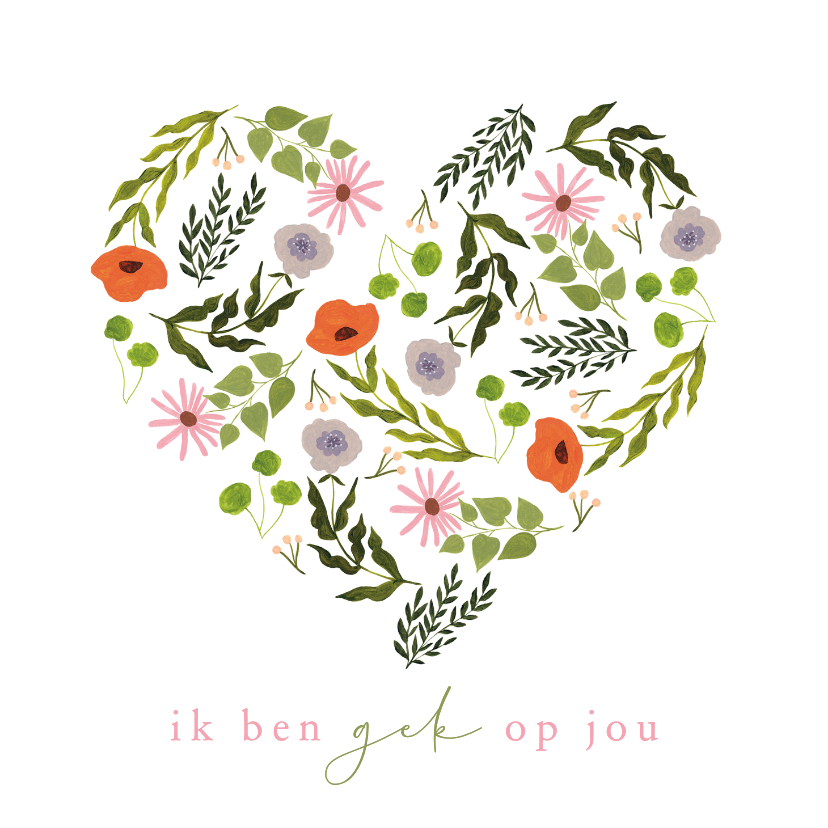 Valentijnskaarten - Lieve valentijnskaart bloemenhart groen roze