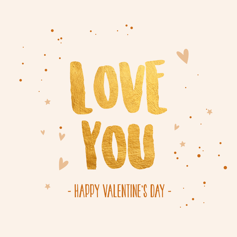 Valentijnskaarten - Love you, happy valentine's day - gold - Valentijnskaart
