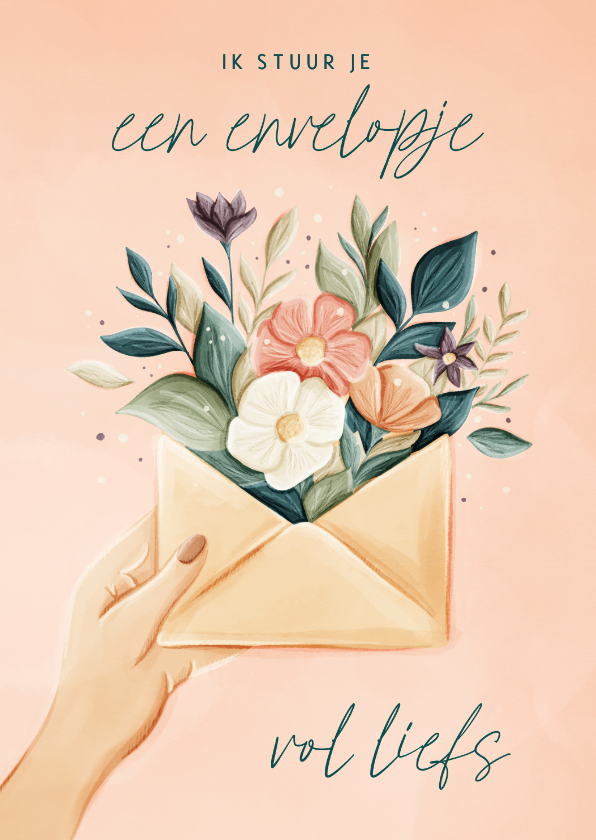 Valentijnskaarten - Valentijnskaart envelop met bloemen