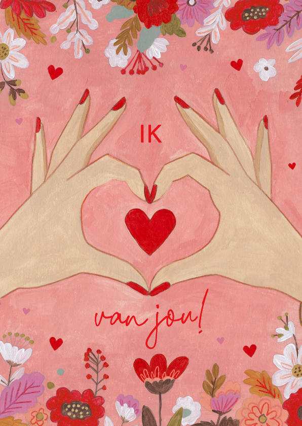 Valentijnskaarten - Valentijnskaart 'ik hou van jou' handen