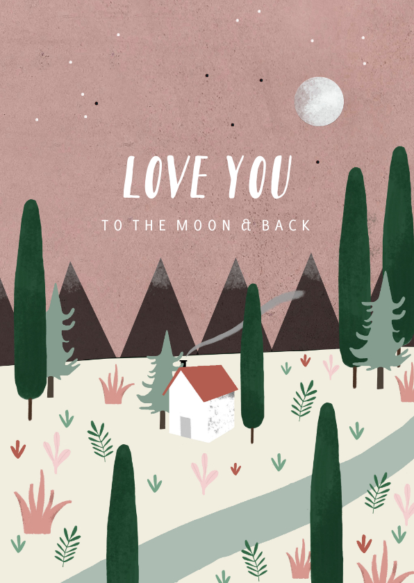 Valentijnskaarten - Valentijnskaart love you to the moon & back illustratie