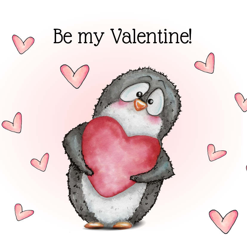 Valentijnskaarten - Valentijnskaart pinguïn met hartjes