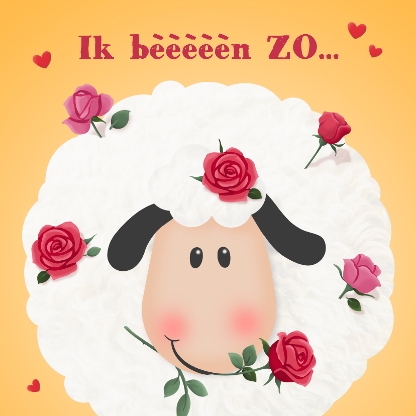 Valentijnskaarten - Valentijnskaart schaap met rozen