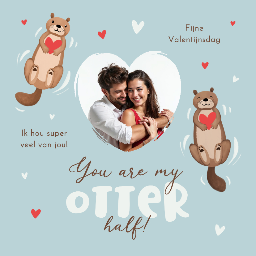 Valentijnskaarten - Valentijnskaart twee otters foto grappig hartjes