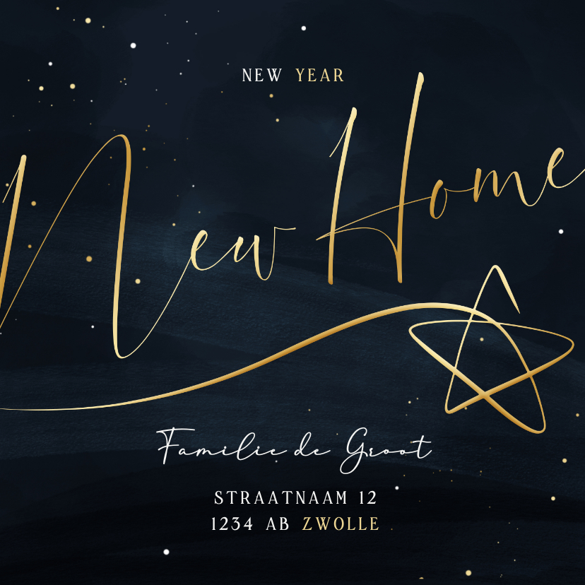 Verhuiskaarten - Stijlvolle verhuiskaart New Year New Home met gouden ster