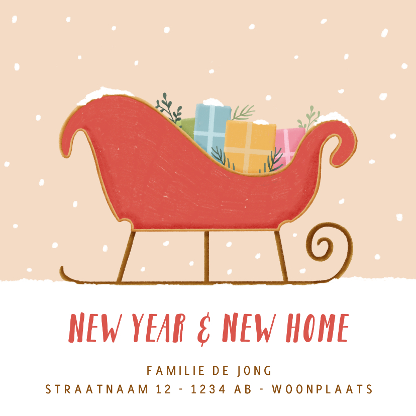 Verhuiskaarten - Verhuiskaartje kerst met arrenslee new year new home